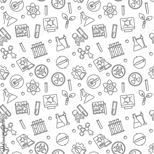 Chemistry and Science outline seamless pattern - Chemical vector background