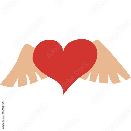 Heart with wings cartoon vector illustration. red heart fly with angel wings in doodle style. hand drawn cute heart for decorating the wedding card for valentine's day and love concept.