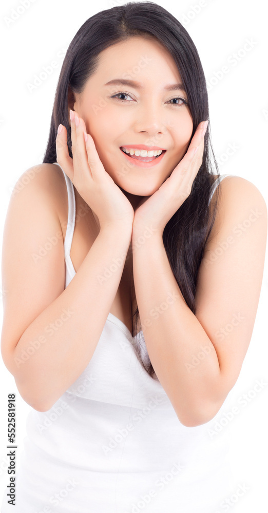Portrait of beautiful asian woman makeup of cosmetic - girl hand touch cheek and smile on attractive face with skin healthcare concept. Portrait of beautiful asian woman makeup of cosmetic - girl hand touch cheek and smile on attractive face with skin healthcare concept.