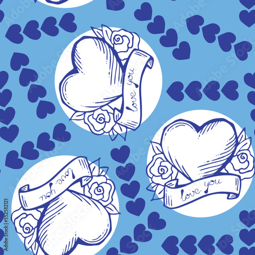 Love heart seamless pattern. Decorative symbol for valentine's day, wedding and engagement. Design for wrapping paper, digital and wallpaper, fabric print, textile, poster, banner, greeting card.