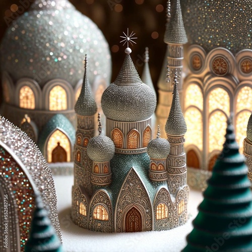 festive design fairy tale adorable Christmas village made out of sequins
