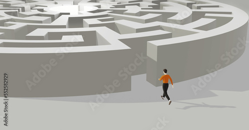 Man Entering Maze to find his Purpose, find solution and life challenge concept, 3D illustration