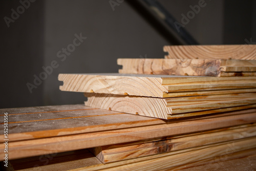 Close-up of tongue and groove wooden boards