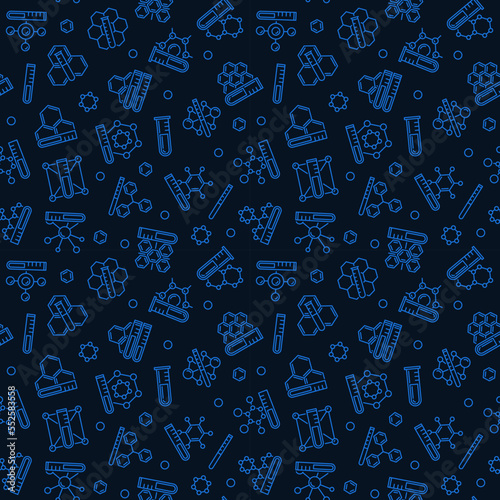 Seamless Pattern with Test Tubes and Chemical Formulas - Chemistry Background