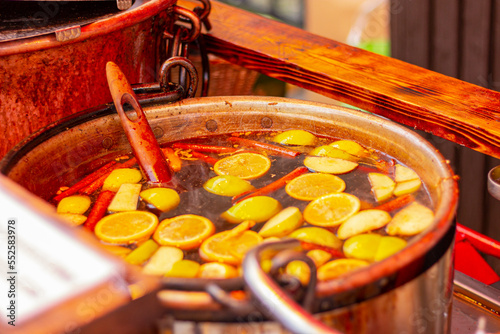 mulled wine at the Christmas market. gluhwein, hot drink. winter holidays.