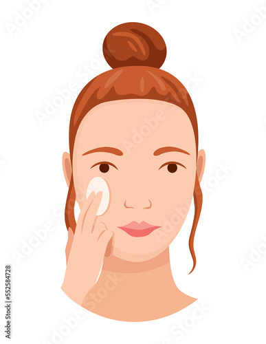 Face skin care. Facial cleaning procedure. Girl cares about her face. Skin care routine, simple woman face facial procedures banner