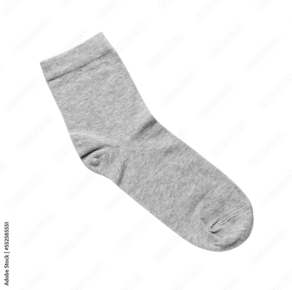 Grey sock isolated on white, top view Grey sock isolated on white, top view