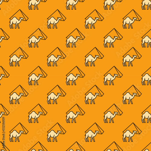 Camel in Egypt vector concept yellow geometric seamless pattern