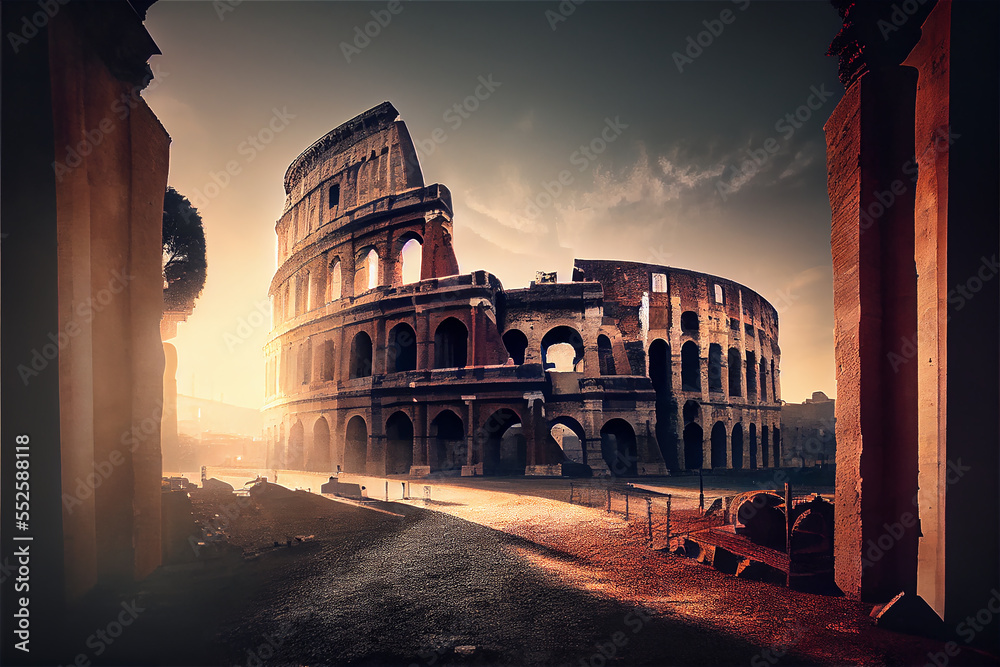 Roman coliseum, ruin, monument, site, tourism, architecture, italy, europe, landmark, history, arena, gladiator, - obrazy, fototapety, plakaty 