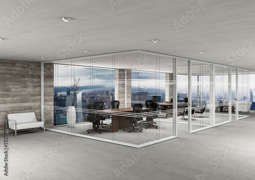 3d rendering empty office workstation partition interior 