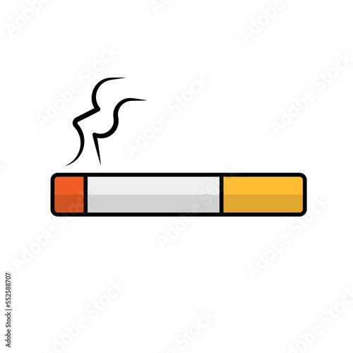 Flat design cigarette icon and smoke. Smoking. Vector.