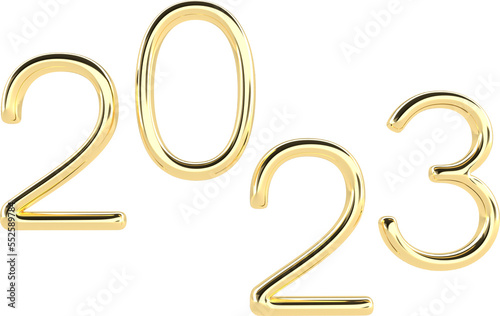 2023 Golden 3D Metallic Thin Chrome Text Typography 
