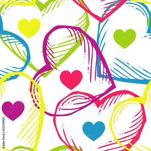 Love heart seamless pattern. Decorative symbol for valentine's day, wedding and engagement. Design for wrapping paper, digital and wallpaper, fabric print, textile, poster, banner, greeting card.