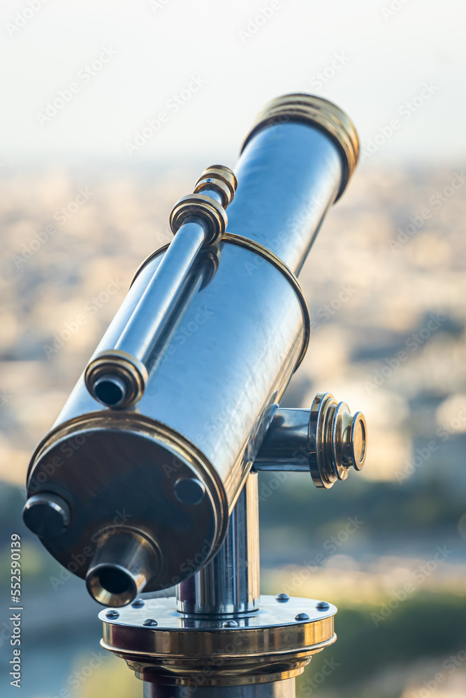Telescope of the second floor of the Eiffel Tower in Paris, France