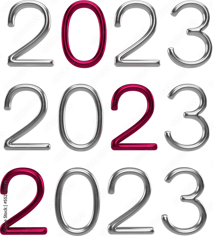 2023 Silver And Viva Magenta 3D Metallic Thin Chrome Cursive Text Typography 2023 Silver And Viva Magenta 3D Metallic Thin Chrome Cursive Text Typography
