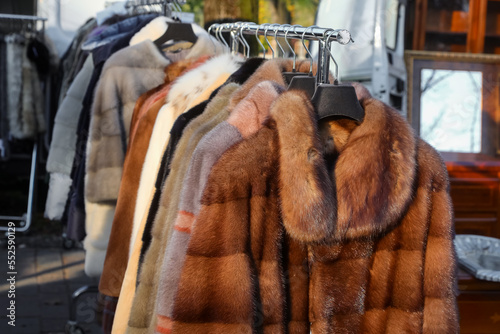 fur Coaat and winter clothing for sale at market photo