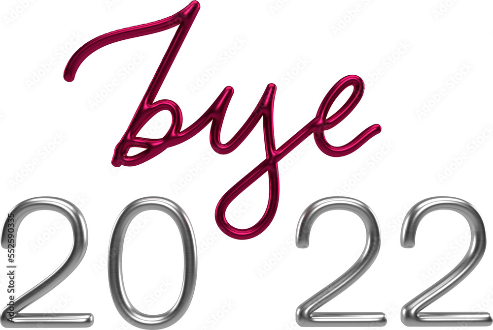 Bye 2022 Silver And Viva Magenta 3D Metallic Thin Chrome Cursive Text Typography Bye 2022 Silver And Viva Magenta 3D Metallic Thin Chrome Cursive Text Typography