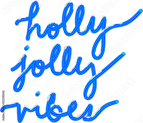 3D Blue Holly Jolly Vibes Text with Snow Christmas Season Typography