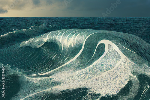 Vászonkép Greate Wave in ocean clear transparent water, japaneese style illustration