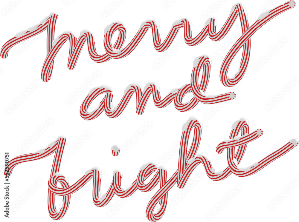 3D Red Merry And Bright Text with Snow Christmas Season Typography 3D Red Merry And Bright Text with Snow Christmas Season Typography