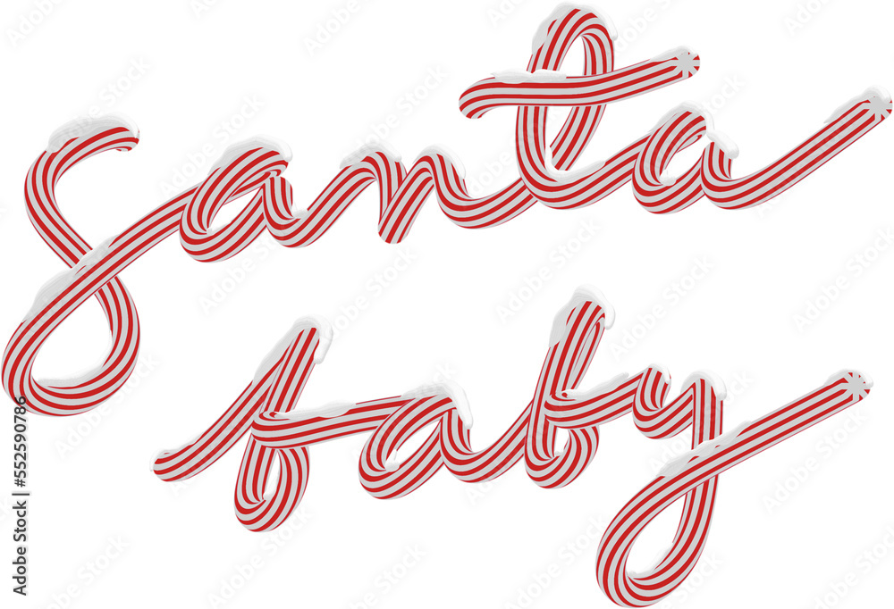 3D Red Santa Baby Text with Snow Christmas Season Typography 3D Red Santa Baby Text with Snow Christmas Season Typography