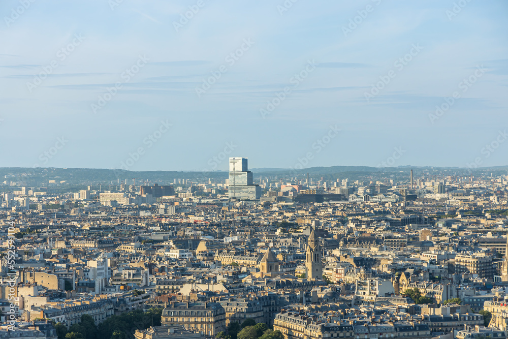 Tower of the judicial court and rooftops of Paris, France