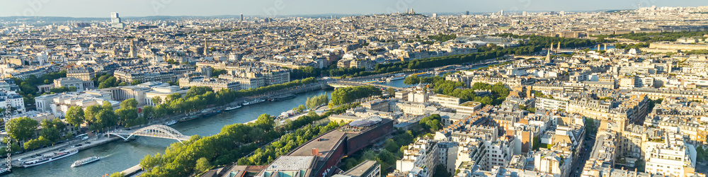 Panoramic view of the Seine river and the city of Paris in France