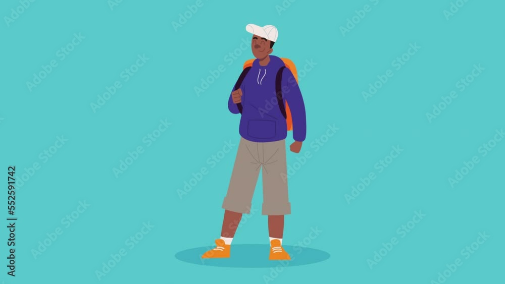 afro traveler man with travelbag animation