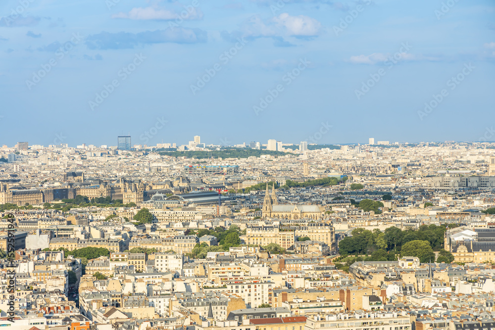 Panoramic skyline of Paris France on a sunny summer day