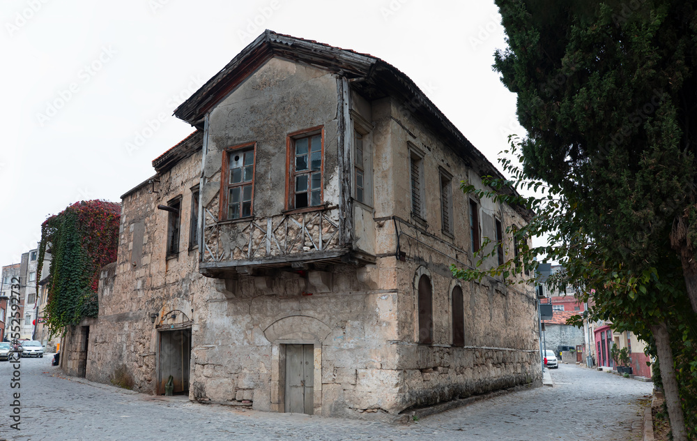 A street view in Tarsus old town with traditional Tarsus houses