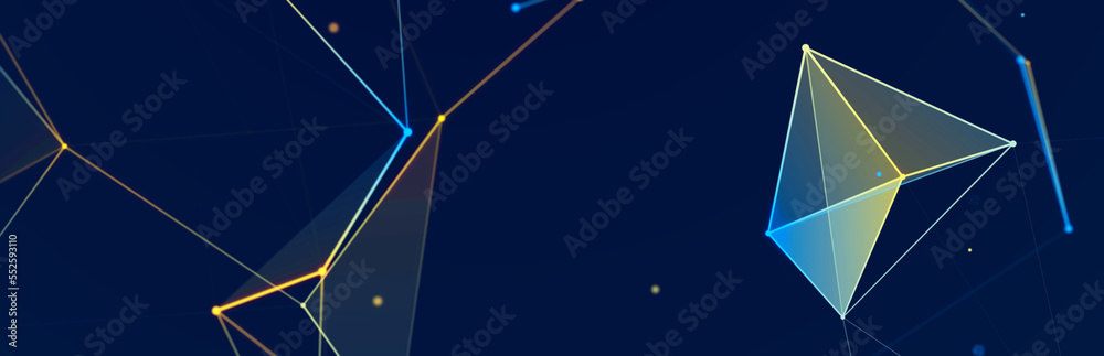Obraz premium Colored polygonal structure. Beautiful illustration with connected dots and lines. Digital network background. 3D