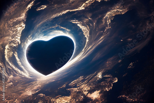 Beautiful anticyclone forming a heart, perfect for Valentine's Day or any other graphic project. Seen from space, the atmosphere is transformed into a symbol of love. photo