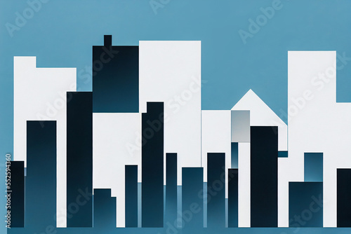 Architectural skyline of modern city with geometric shapes on a blue sky background. Perfect for illustrating urban settings   creating graphic designs.