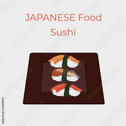 Sushi, traditional Japanese food. Asian seafood group. Template for sushi restaurant, cafe, delivery or your business.