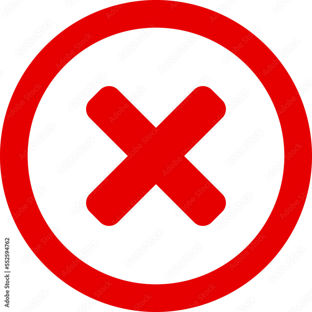 Red X Cross No Sign Wrong or Decline or Error Round Circle Icon. Vector Image. Red X Cross No Sign Wrong or Decline or Error Round Circle Icon. Vector Image.