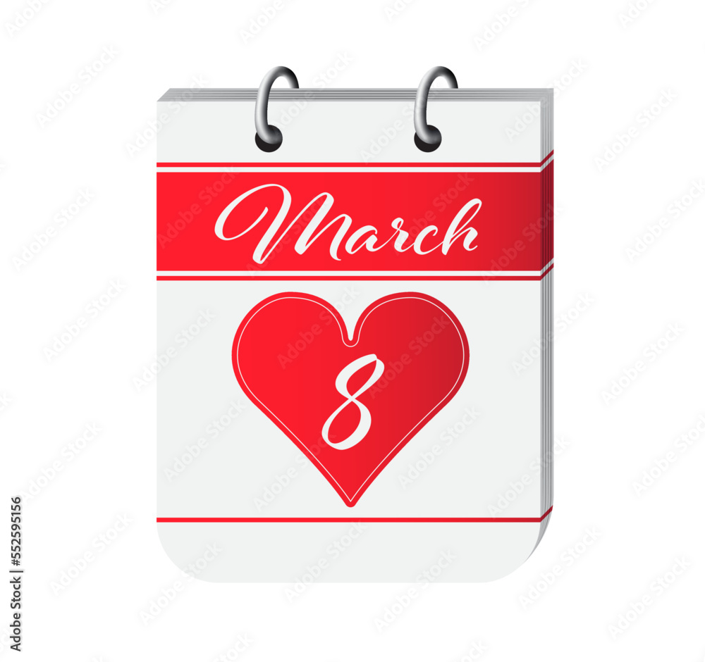 8 march international women's day calendar page vector. 3d one day calendar date appointment, event reminder illustration. Abstract three dimensional daily date calendar. 8 march international women's day calendar page vector. 3d one day calendar date appointment, event reminder illustration. Abstract three dimensional daily date calendar.