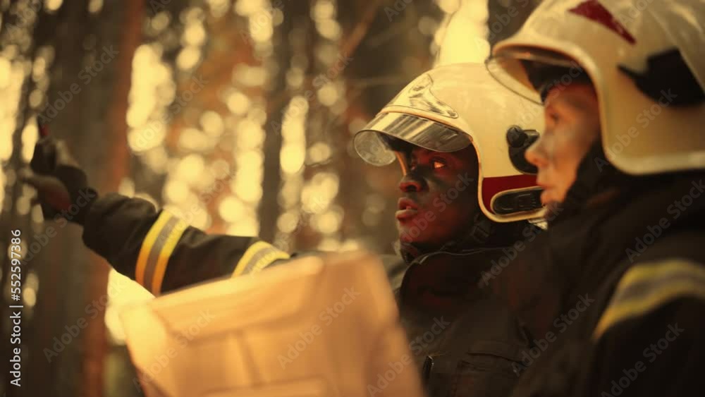 Professional Firefighters Extinguishing Forest Fire: Female ...