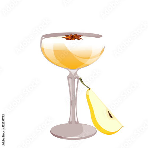 Spicy pear cocktail.Martini with pear, cider, bellini, mimosa.New Year's holiday punch.Winter drink with pear and anise.