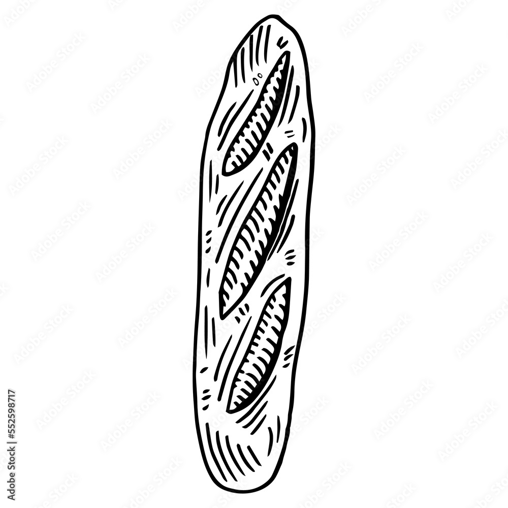 Vector hand drawn doodle sketch baguette bread isolated on white background Vector hand drawn doodle sketch baguette bread isolated on white background