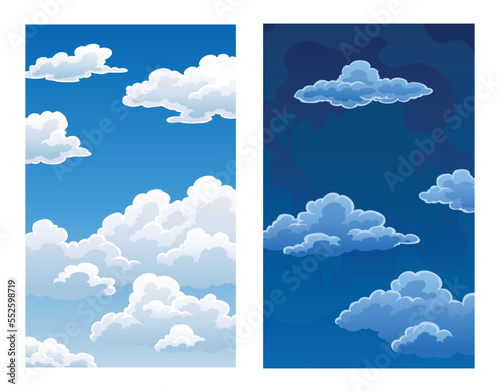 Day and night, sun and moon with clouds. Weather app screen, mobile interface design. Forecast weather background. Time concept vector banner