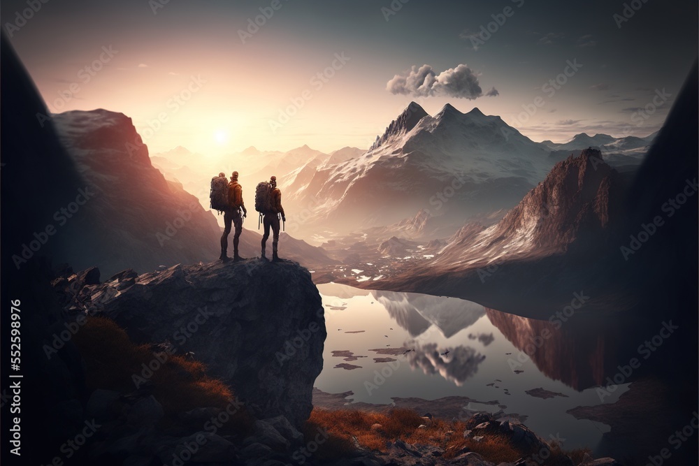 Fototapeta premium Digital illustration about climber on the mountain.