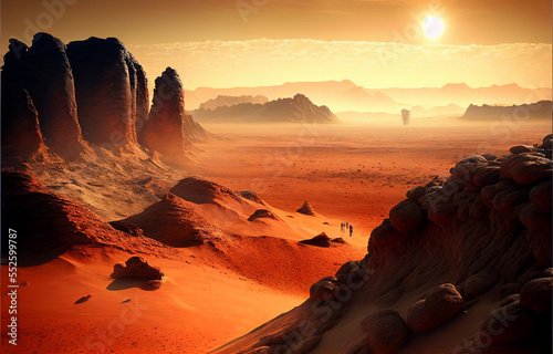  mars the red planet - landscape with desert and mountains, generative ai