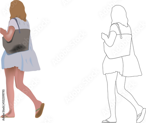 Young woman with short skirts climbs the stairs-