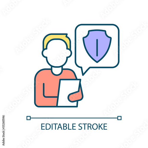 Employee safety examination RGB color icon. Manager duty. Security consulting. Job condition evaluation. Isolated vector illustration. Simple filled line drawing. Editable stroke. Arial font used