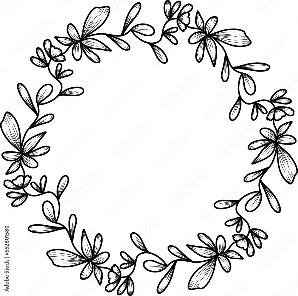 Aesthetic line art leaves wreath