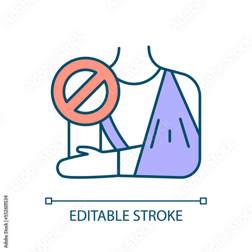 Injury prevention RGB color icon. Minimizing sport traumas. Danger area warning. Caution reminder. Isolated vector illustration. Simple filled line drawing. Editable stroke. Arial font used