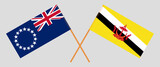 Crossed flags of Cook Islands and Brunei. Official colors. Correct proportion