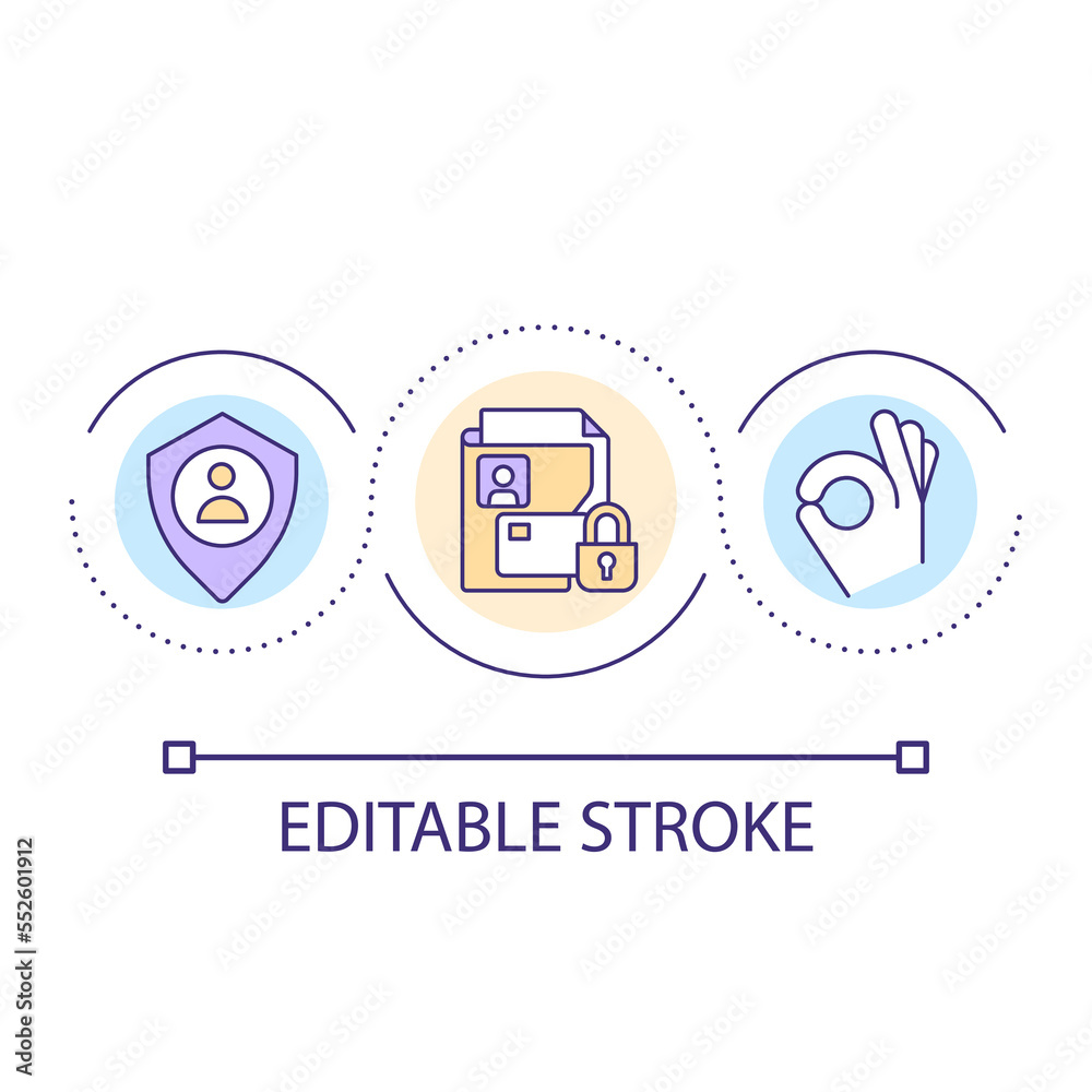 Personal information security loop concept icon. Protect private files. Provide data safety to client abstract idea thin line illustration. Isolated outline drawing. Editable stroke. Arial font used Personal information security loop concept icon. Protect private files. Provide data safety to client abstract idea thin line illustration. Isolated outline drawing. Editable stroke. Arial font used