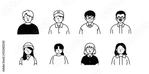 Outline avatars profile set office workers , hand-drawn icon style , flat line vector.