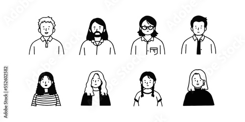 Outline avatars profile set office workers , hand-drawn icon style , flat line vector.